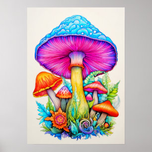 Poster Ilustração de Colagem de Cogumelos Florestais de P