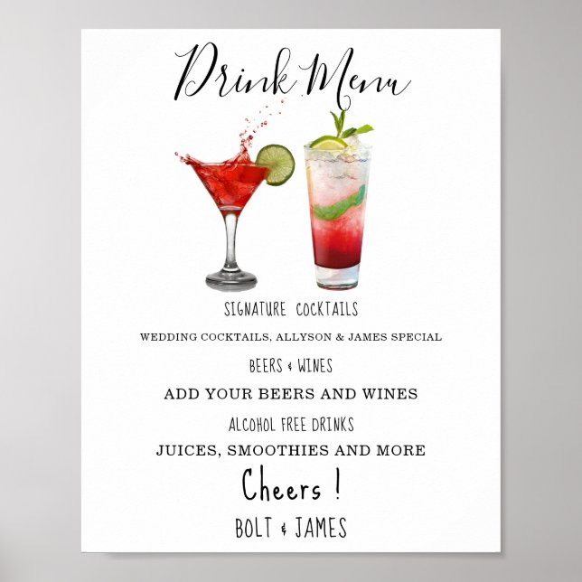 Poster Ilustração de coquetéis de menu de bebidas moderna (Frente)