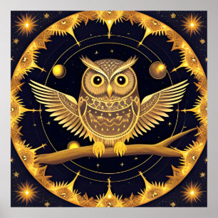 Poster Ilustração de Coruja Noturna Elegante
