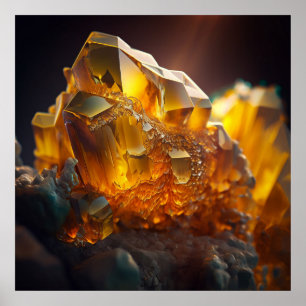 Poster Ilustração de Cristal Inspirada em Citrino Dourado