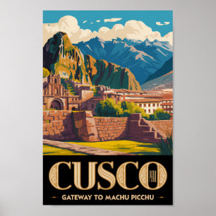 Poster Ilustração de Cusco Peru Arte de Viagem Vintage