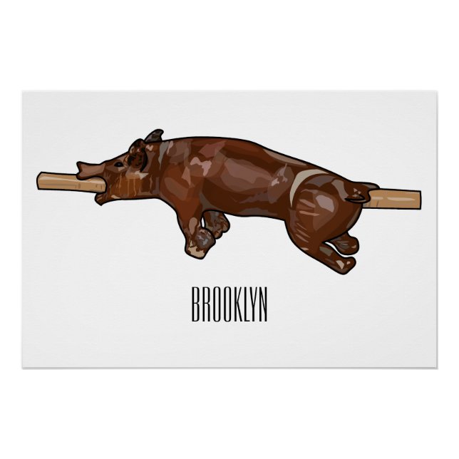 Pôster Ilustração de desenho animado assado/assado porcin (Frente)