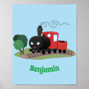 Poster Ilustração de desenho animado da locomotiva de c