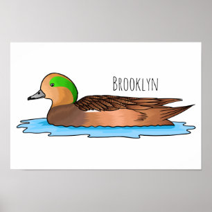Poster Ilustração de desenho animado de ave-wigeon americ