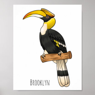 Poster ilustração de desenho animado de aves da folha de 