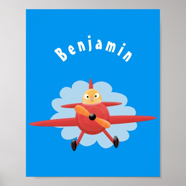 Poster Ilustração de desenho animado de avião vermelho-vo (Frente)