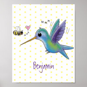 Poster Ilustração de desenho animado de bee hummingbird