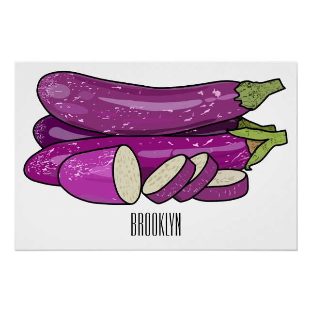 Pôster Ilustração de desenho animado de beringela (Frente)