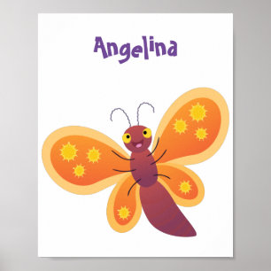Poster Ilustração de desenho animado de borboleta laran