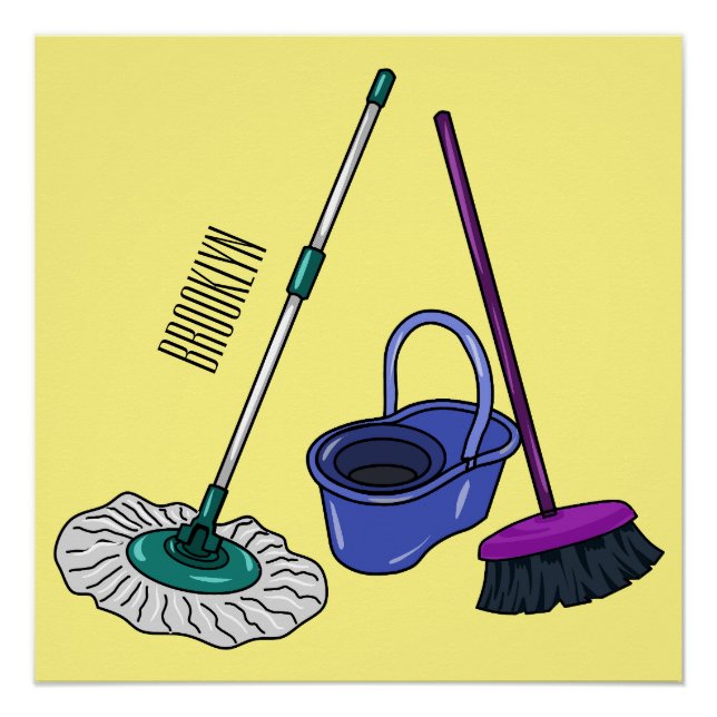 Pôster Ilustração de desenho animado de Broom & mop (Frente)