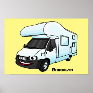 Poster Ilustração de desenho animado de campervan feliz
