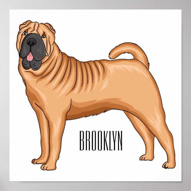 Poster Ilustração de desenho animado de cão Shar-Pei chin (Frente)