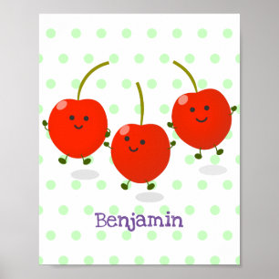 Poster Ilustração de desenho animado de cerejas vermelh