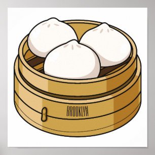 Poster ilustração de desenho animado de dim sum