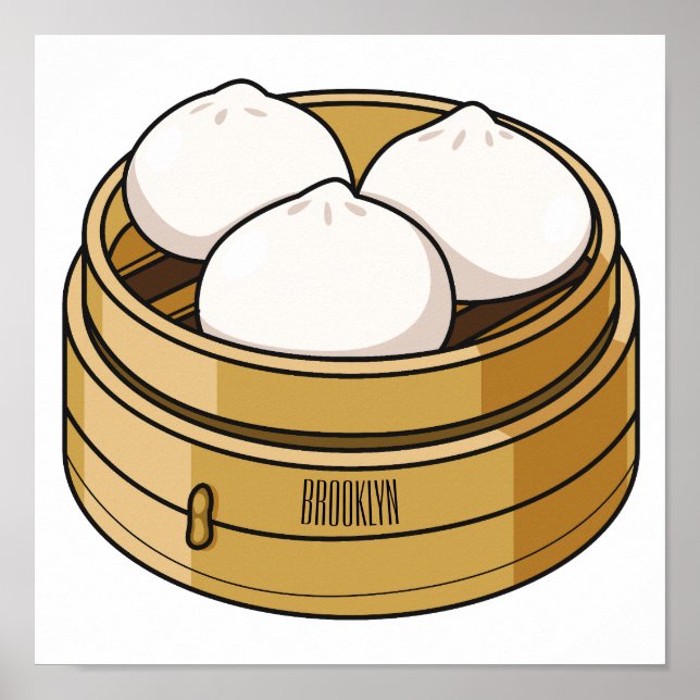 Poster ilustração de desenho animado de dim sum (Frente)