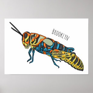 Poster Ilustração de desenho animado de gafanhoto de vara