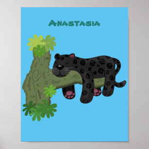 Poster Ilustração de desenho animado de gato preto-de-j