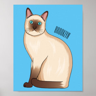 Poster Ilustração de desenho animado de gato siamês