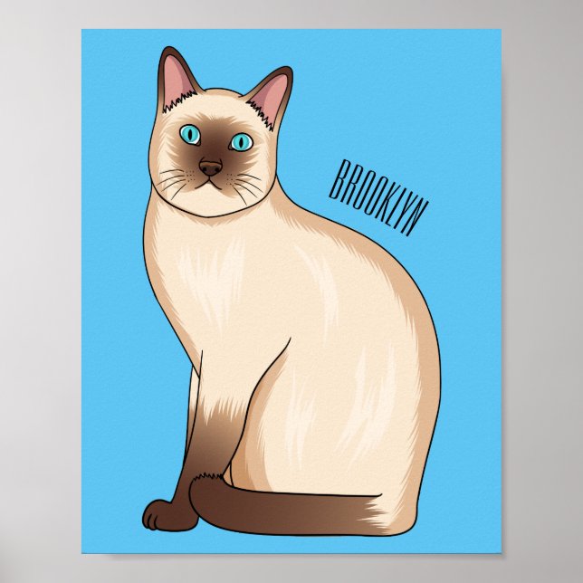 Poster Ilustração de desenho animado de gato siamês (Frente)
