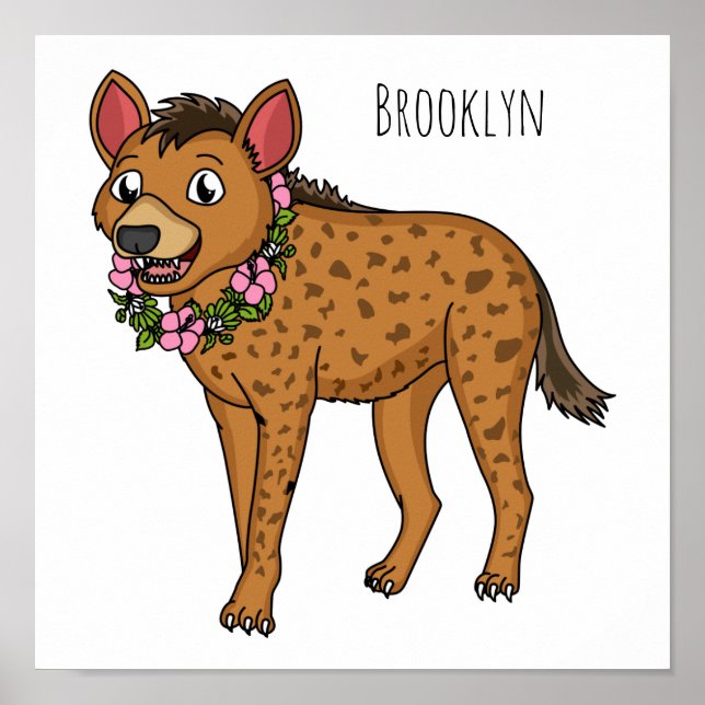 Poster Ilustração de desenho animado de Hyena e flores (Frente)