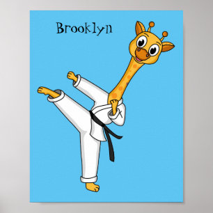 Poster Ilustração de desenho animado de Kung Fu girafa