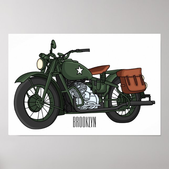 Poster Ilustração de desenho animado de motocicleta milit (Frente)