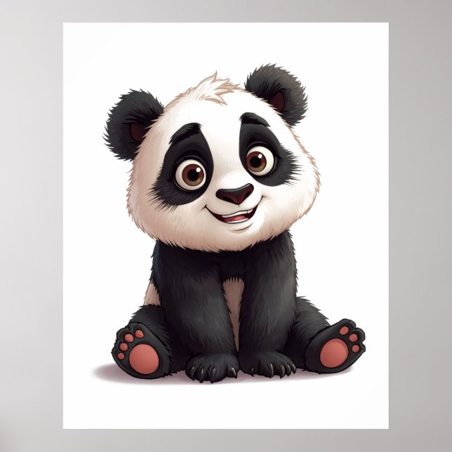 Poster Ilustração de Desenho Animado de Panda Sentado (Frente)