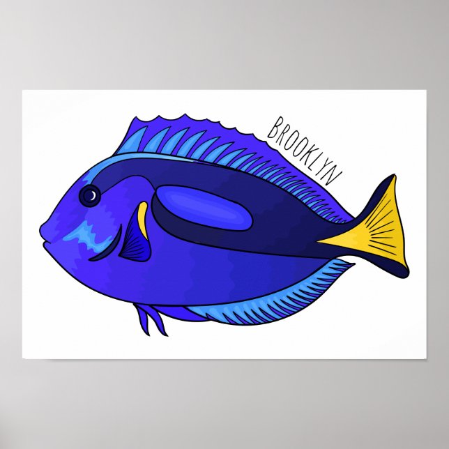 Poster Ilustração de desenho animado de peixe marrom azul (Frente)
