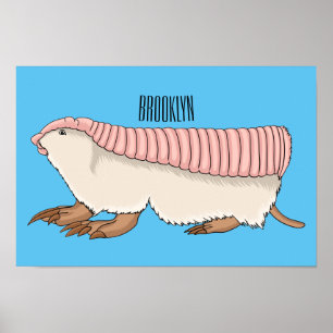 Poster Ilustração de desenho animado de tatu-fada rosa