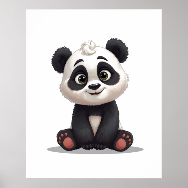 Poster Ilustração de Desenho Animado de Urso Panda Sentad (Frente)