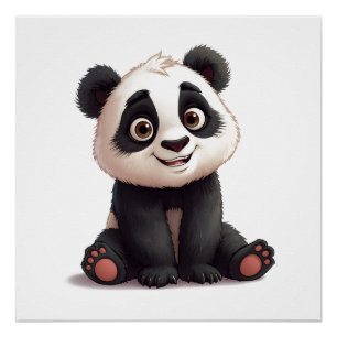 Pôster Ilustração de Desenho Animado de Urso Panda Sentad