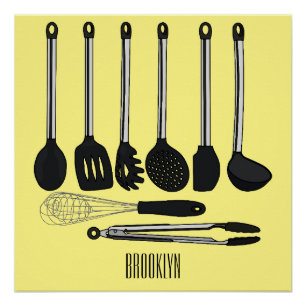 Pôster Ilustração de desenho animado de utensílios de coz