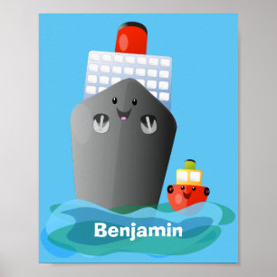 Poster Ilustração de desenho animado do navio de linha do