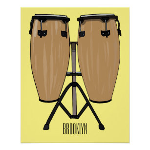 Pôster Ilustração de desenho animado do tambor de bongo