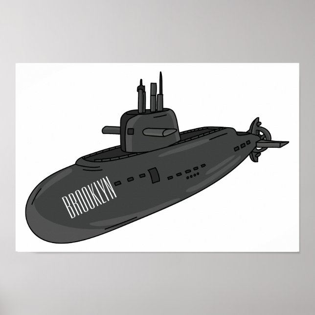 Poster Ilustração de desenho animado submarino (Frente)