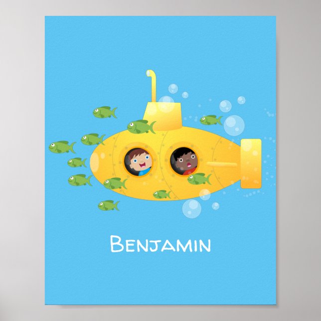 Poster Ilustração de desenho animado submarino amarelo (Frente)