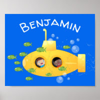Ilustração de desenho animado submarino amarelo