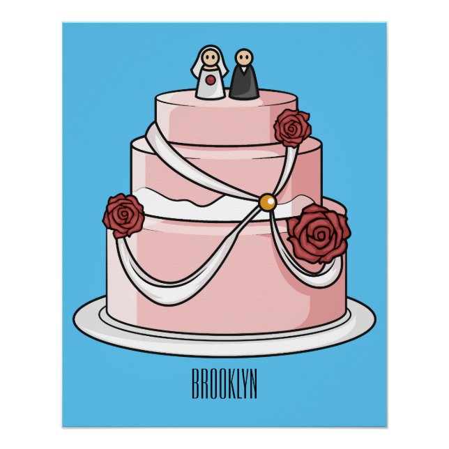 Pôster Ilustração de desenho de bolo de casamento (Frente)