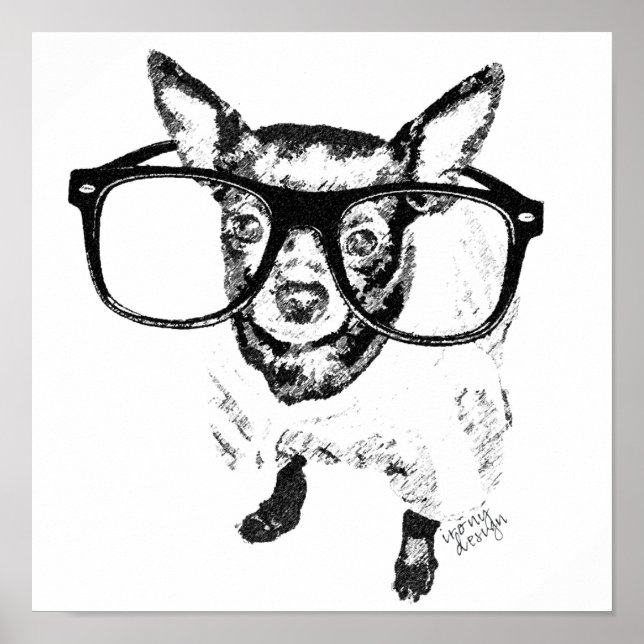 Pôster Ilustração de desenho de cachorro Chihuahua (Frente)