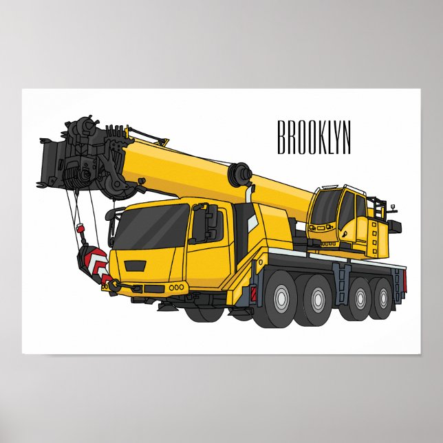 Poster Ilustração de desenho de caminhão de guindaste (Frente)