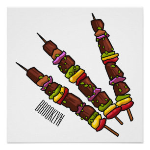 Pôster Ilustração de desenho do Kebab ou kabob