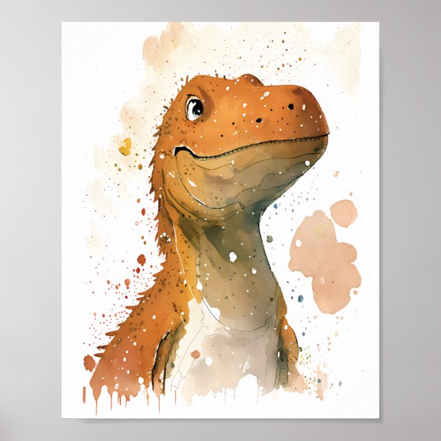 Poster Ilustração de dinossauro em aquarela (Frente)