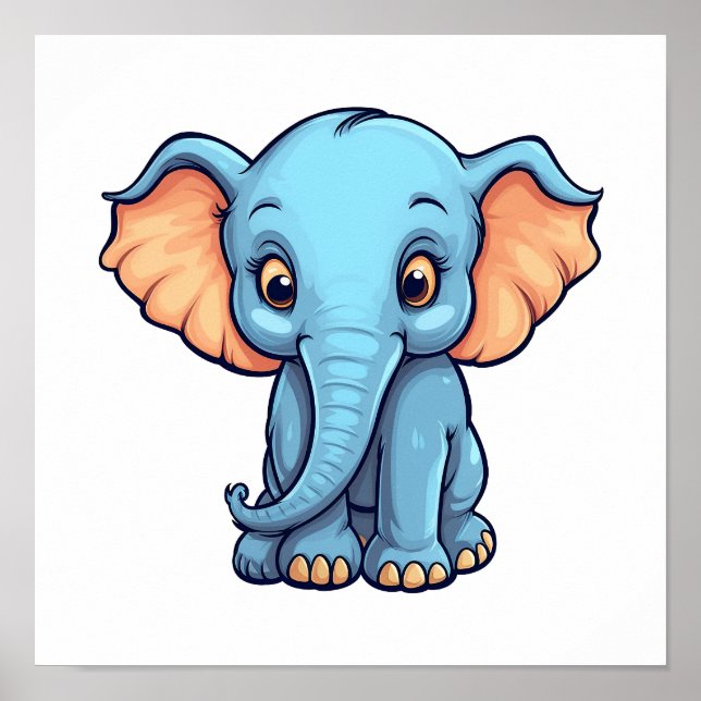 Poster Ilustração de elefante de desenho animado (Frente)