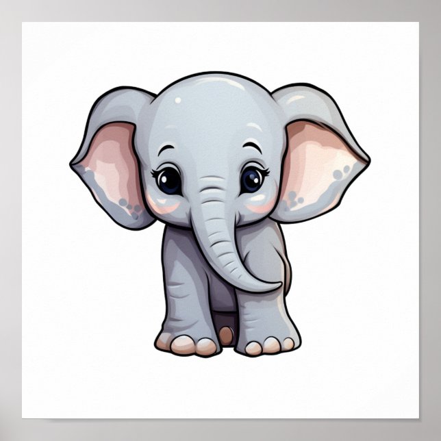 Poster Ilustração de elefante de desenho animado (Frente)
