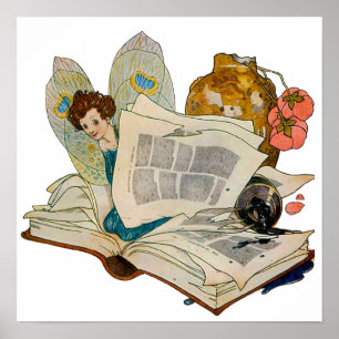 Poster Ilustração de Fada Devoradora de Livros Antigos