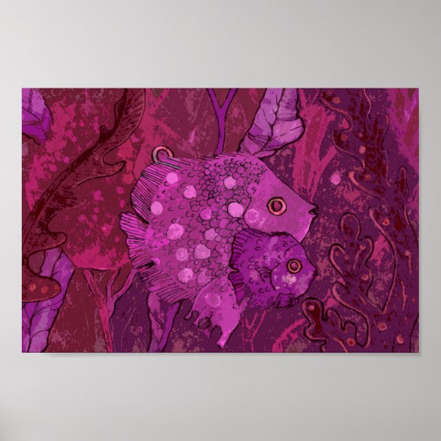 Poster Ilustração de Família de Peixes, Animais do Oceano (Frente)