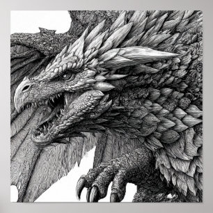 Poster Ilustração de Fantasia Intrincada: Dragão Detalhad