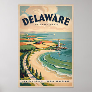 Poster Ilustração de Farol de Delaware Arte de Viagem Ret