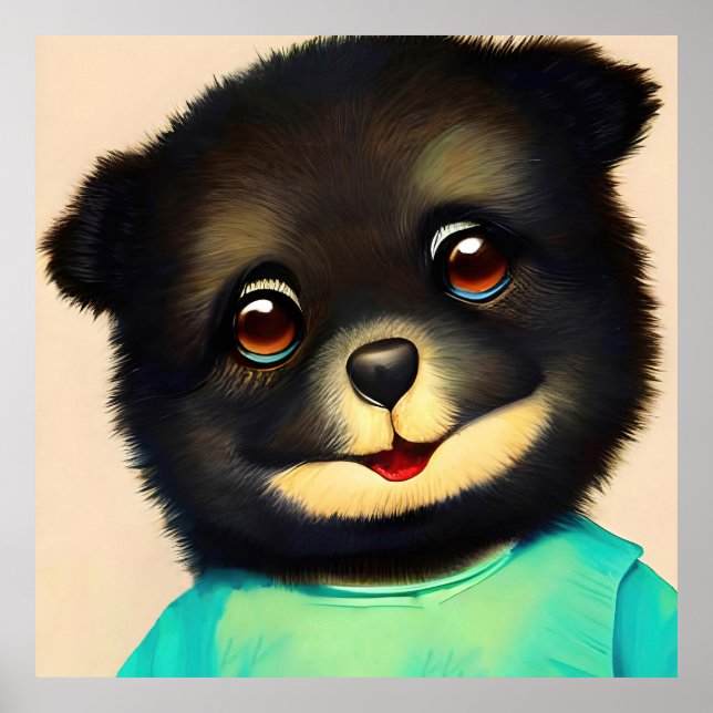 Poster Ilustração de filhotes pretos em branco (Frente)