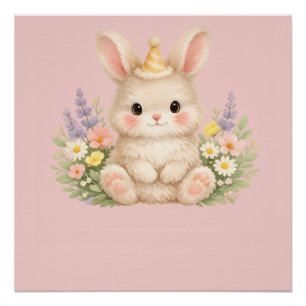 Pôster Ilustração de Flor Silvestre Coelhinho Pastel